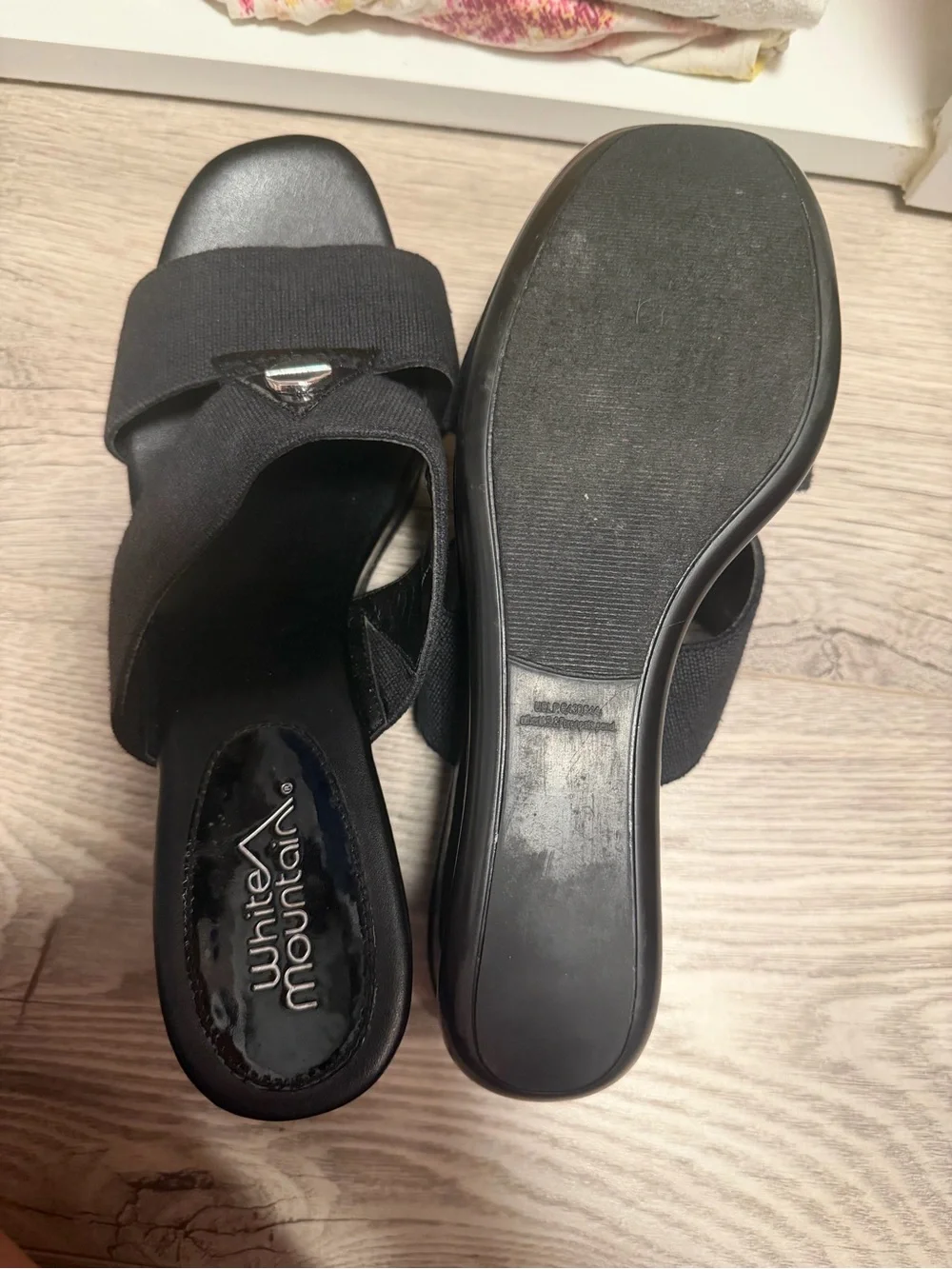 White Mountain Black Elastic-Strap Platform Wedges